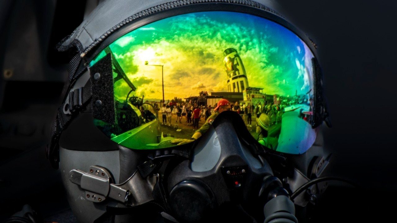 Helm eines Piloten.